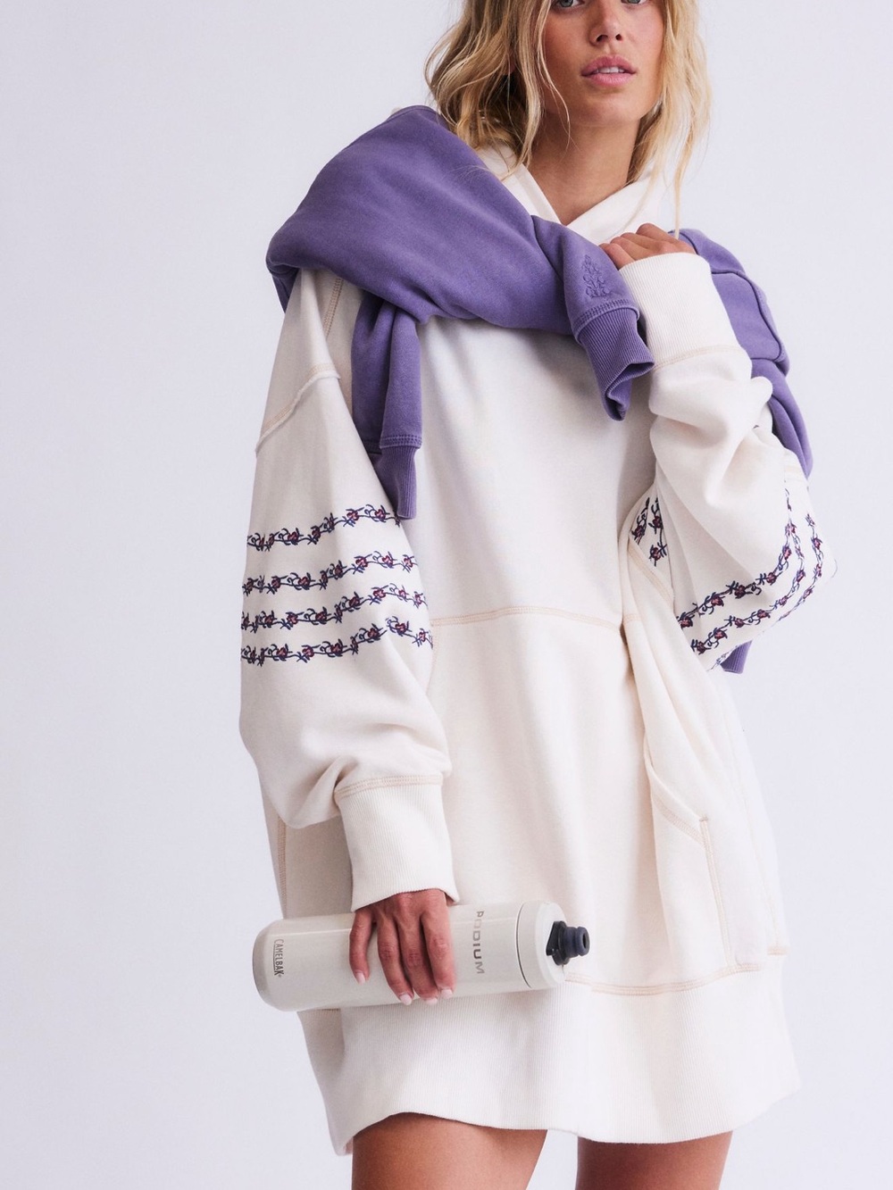Free People FP Movement At My Best Embroidered Hoodie in Ivory - Picture 3 of 9
